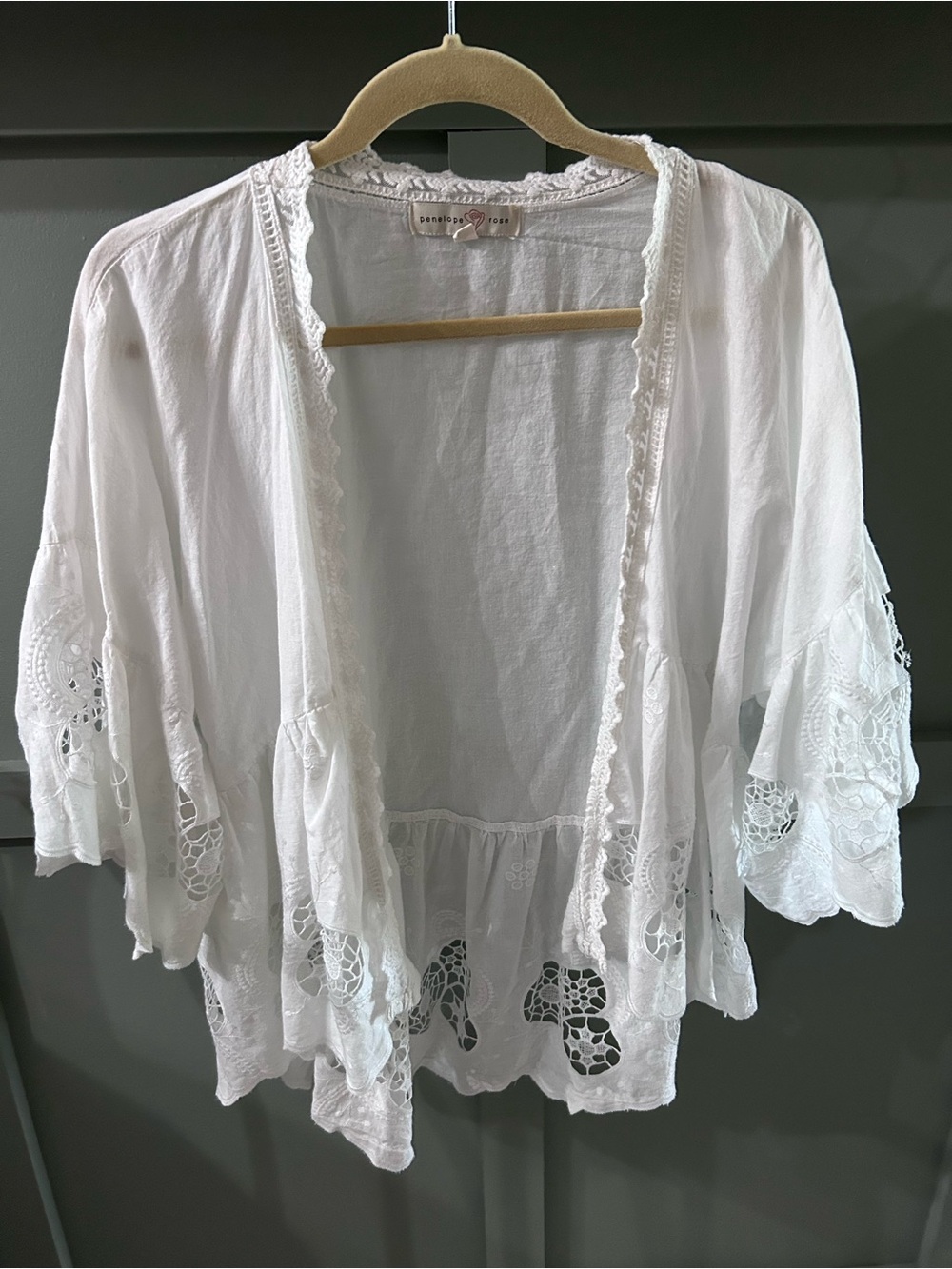 White Lace-Trim Open Front Tunic Cardigan